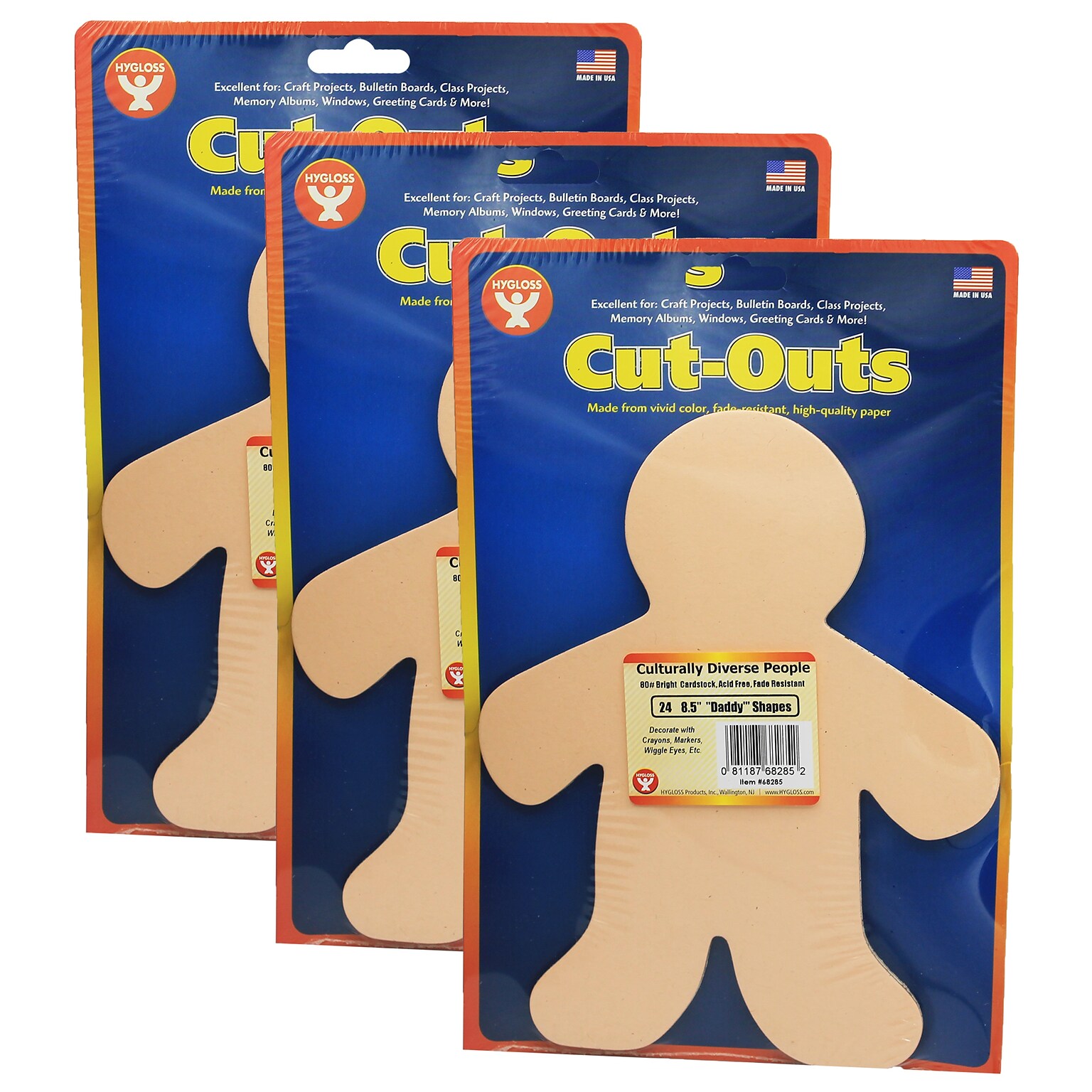 Hygloss Rainbow Brights Family Cut-Outs, 8.5, Assorted, 24 Per Pack, 3 Packs (HYG68285-3)