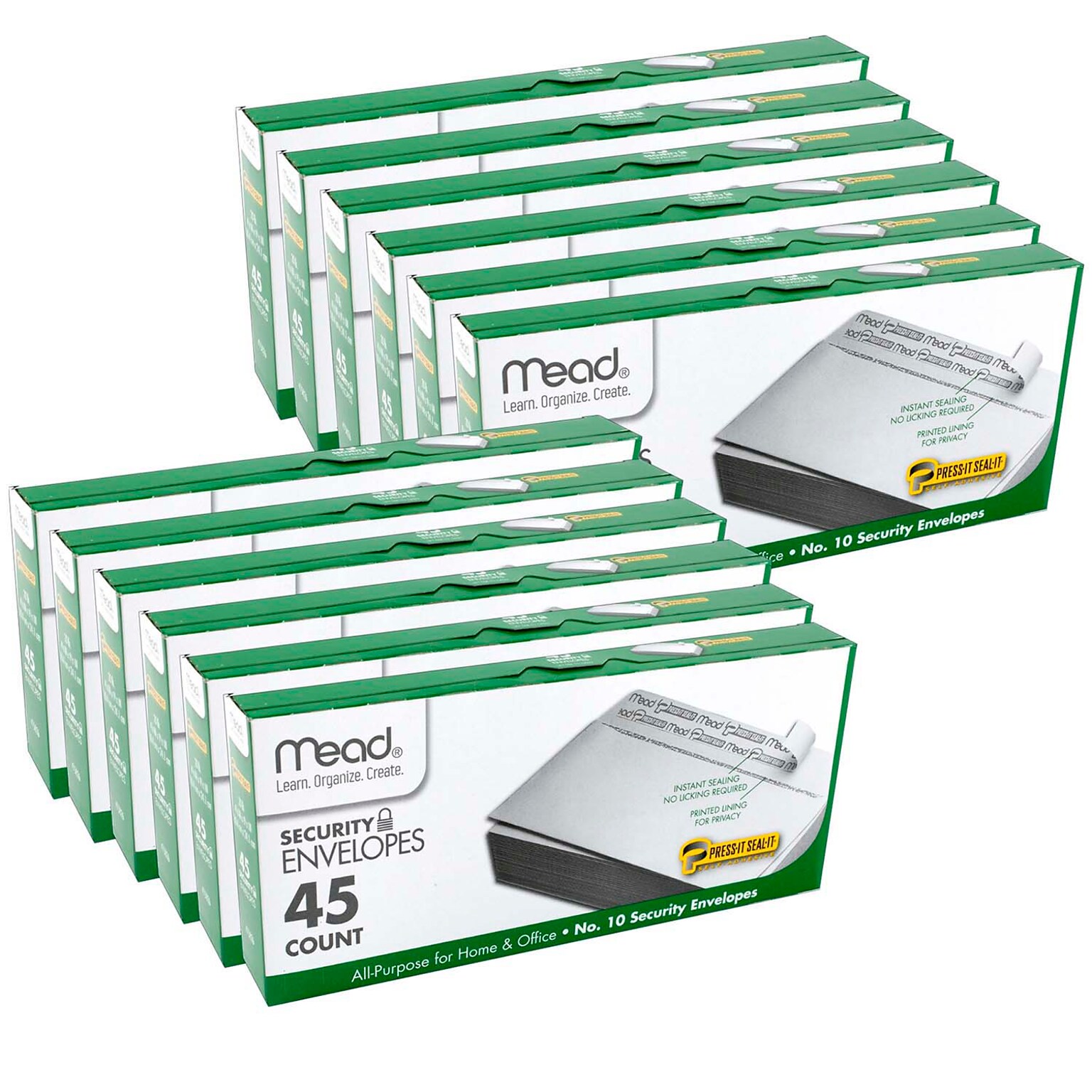 Mead Press-It Seal-It #10 Security Envelopes, 4-1/8 x 9-1/2, White, 45/Box, 12 Boxes (MEA75026-12)