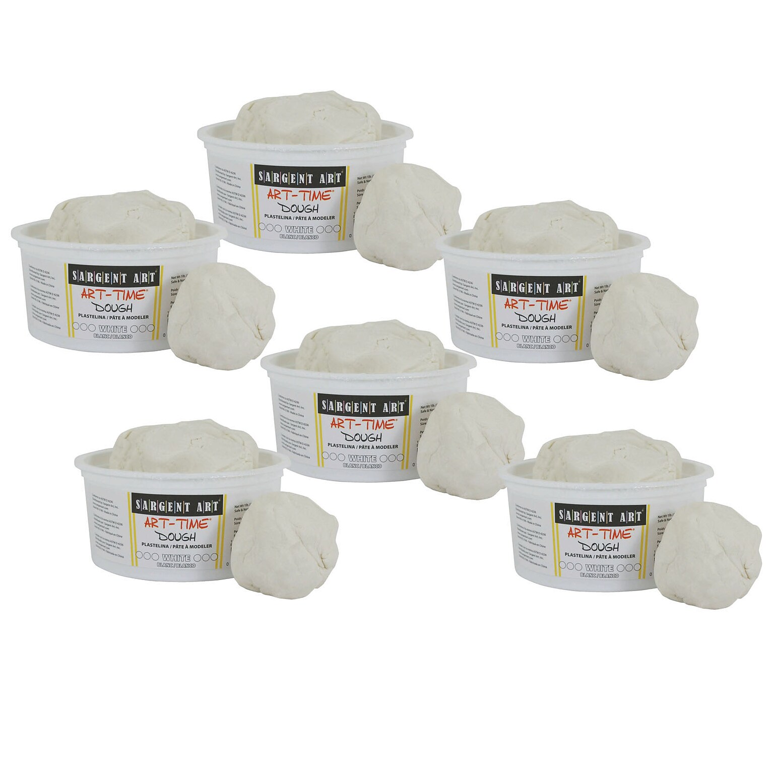 Sargent Art Art-Time Dough, 1 lb Tub, White, Pack of 6 (SAR853196-6)