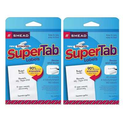 Smead® Erasable Super Tab® File Folders Labels, White, 160 Per Pack, 2 Packs (SMD64917-2)