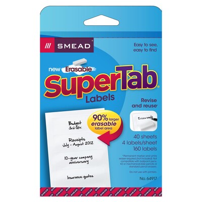 Smead® Erasable Super Tab® File Folders Labels, White, 160 Per Pack, 2 Packs (SMD64917-2)