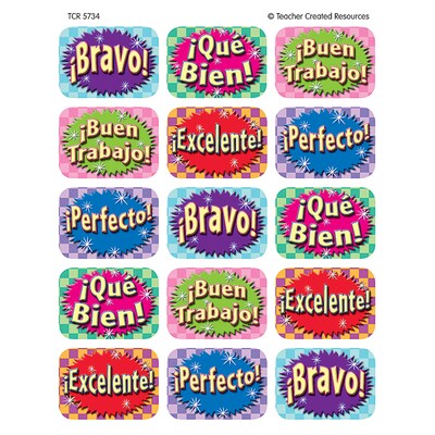 Teacher Created Resources Good Work Spanish Jumbo Stickers, 90 Per Pack, 12 Packs (TCR5734-12)