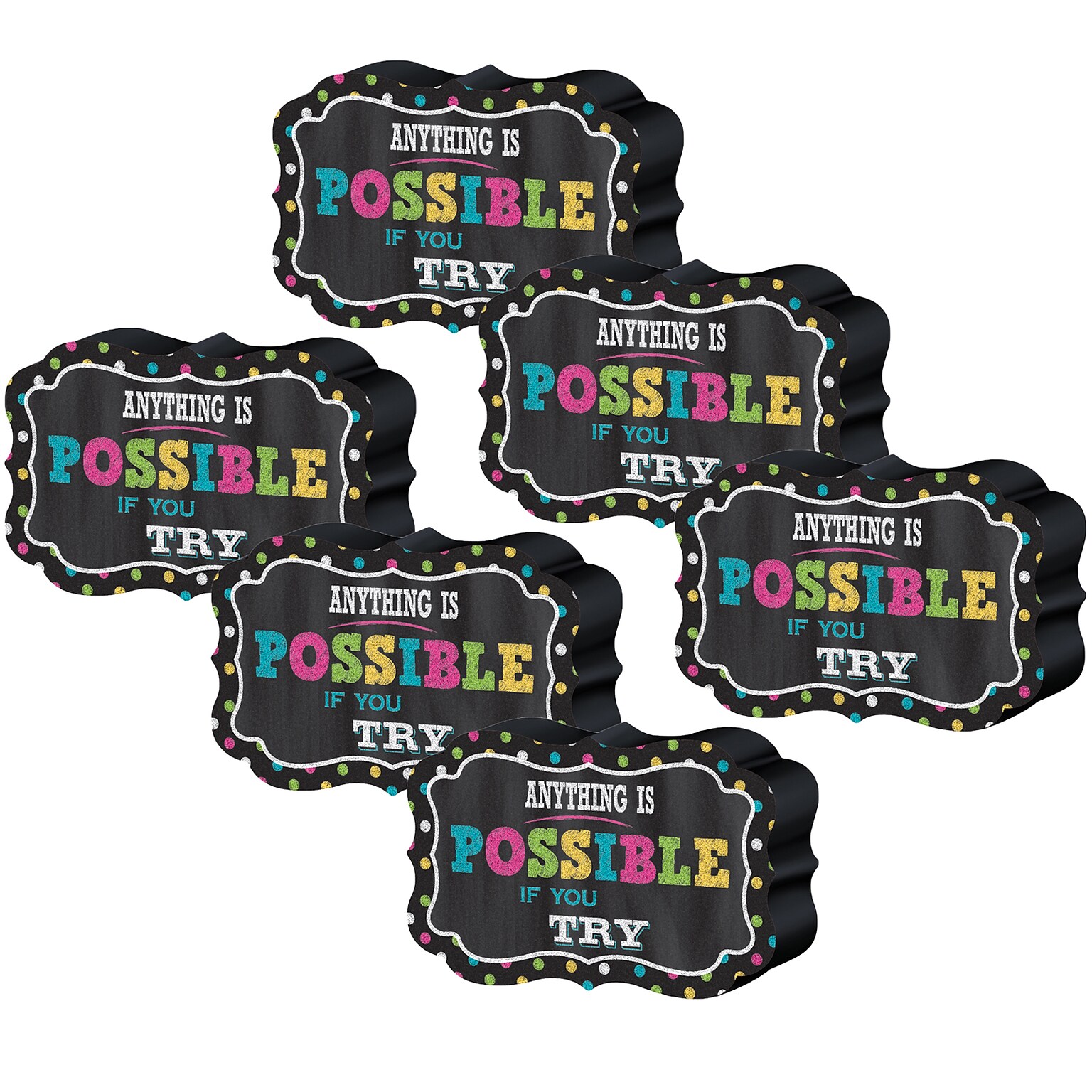 Teacher Created Resources Dry Erase Magnetic Whiteboard Eraser, Chalkboard Brights, Pack of 6 (TCR77289-6)