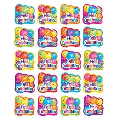 Teacher Created Resources Feliz Cumpleanos Stickers, 1", Multicolored, 120 Per Pack, 12 Packs (TCR8584-12)