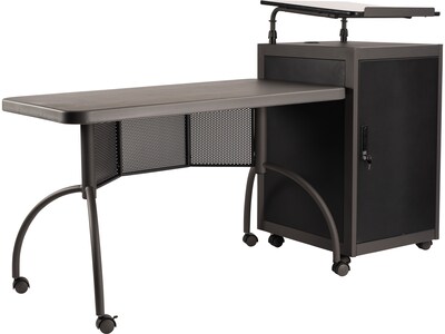 Oklahoma Sound WorkPod 41" Floor Lectern with Desk, Black/Charcoal Slate/White Nebula (TWP1)