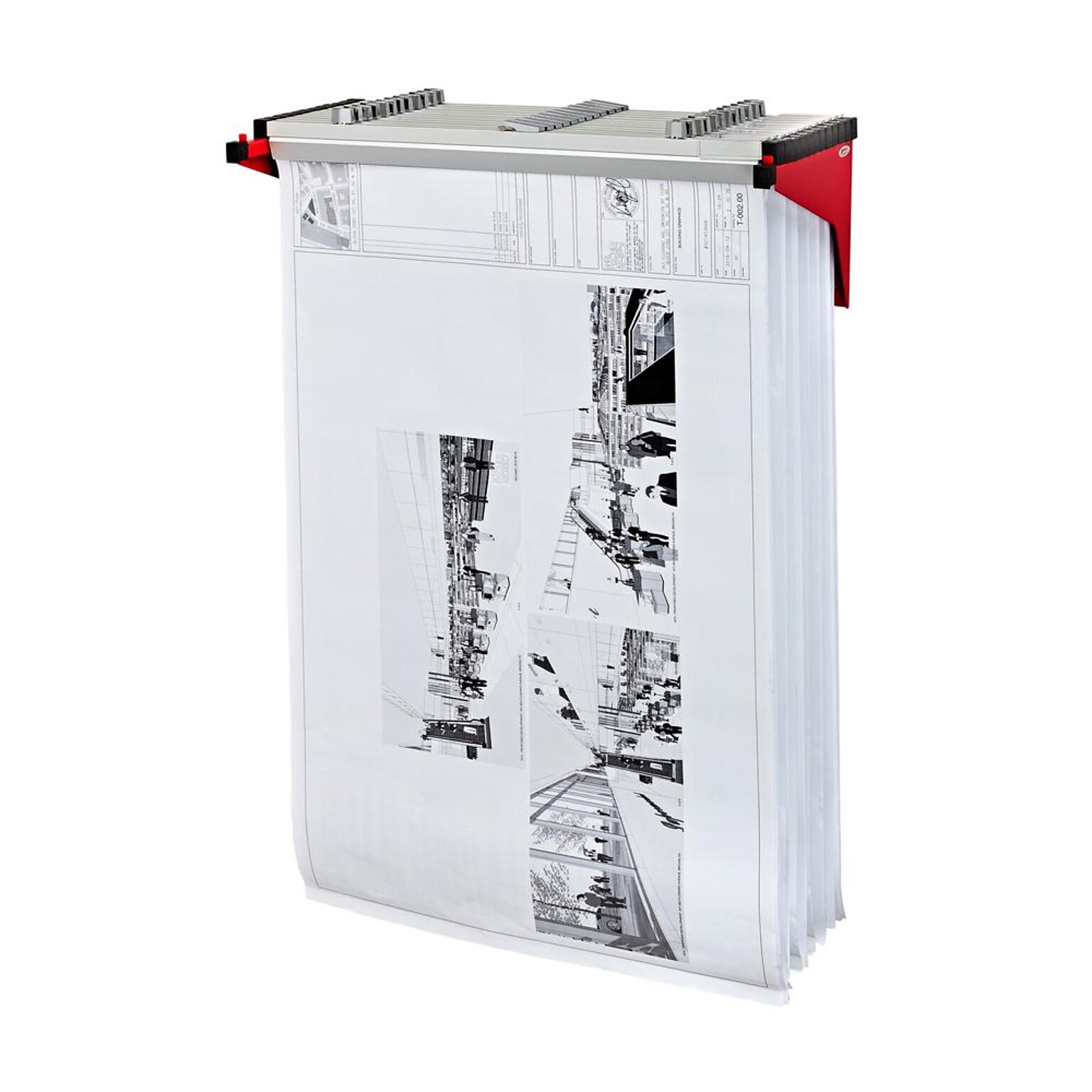 AdirOffice 8 Steel Drop Lift Blueprint Storage Wall Rack, Red (616-RED)