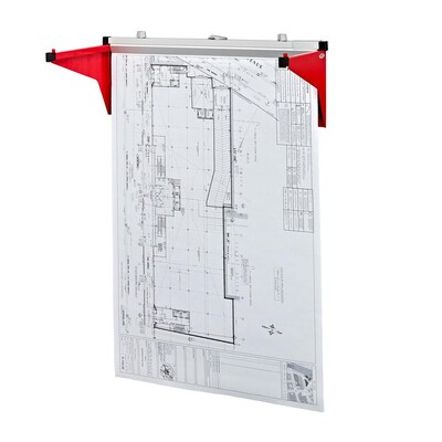 AdirOffice 8'' Steel Drop Lift Blueprint Storage Wall Rack, Red (616-RED)