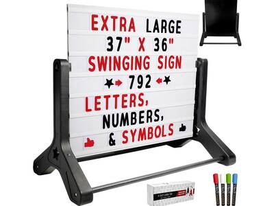 Excello Global Products Changeable Message Indoor/Outdoor Swinging Sidewalk Sign, 43.75" x 42", Black/White/Red (EGP-HD-0193-OS)