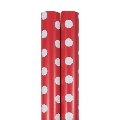 JAM Paper Wrapping Paper, 25 Sq. ft. x 30, Red with White Dots, 2/Pack (226431180A)