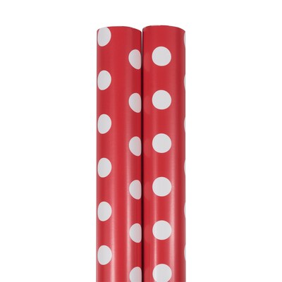 JAM PAPER Gift Wrap, Polka Dot Wrapping Paper, 25 Sq Ft per Roll, Red with White Dots, 2/Pack