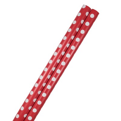 JAM Paper Wrapping Paper, 25 Sq. ft. x 30", Red with White Dots, 2/Pack (226431180A)