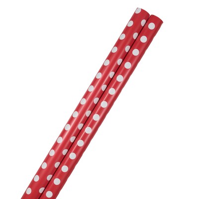 JAM PAPER Gift Wrap, Polka Dot Wrapping Paper, 25 Sq Ft per Roll, Red with White Dots, 2/Pack