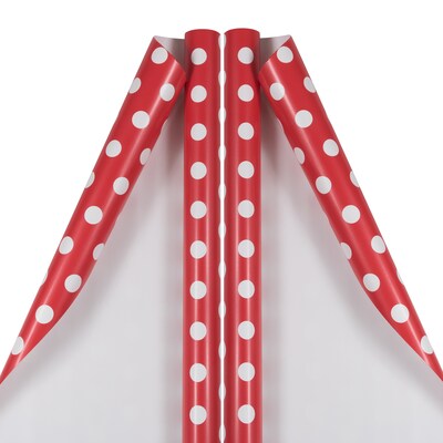 JAM Paper Wrapping Paper, 25 Sq. ft. x 30", Red with White Dots, 2/Pack (226431180A)