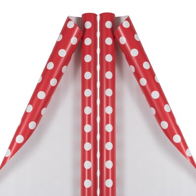 JAM PAPER Gift Wrap, Polka Dot Wrapping Paper, 25 Sq Ft per Roll, Red with White Dots, 2/Pack