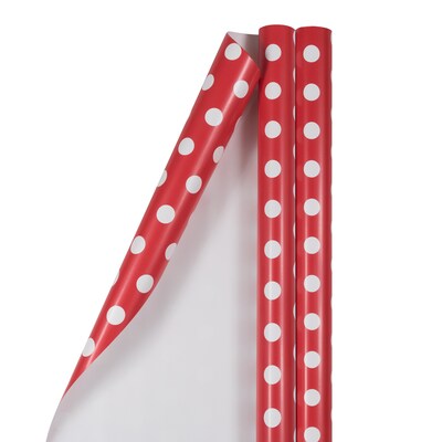 JAM PAPER Gift Wrap, Polka Dot Wrapping Paper, 25 Sq Ft per Roll, Red with White Dots, 2/Pack