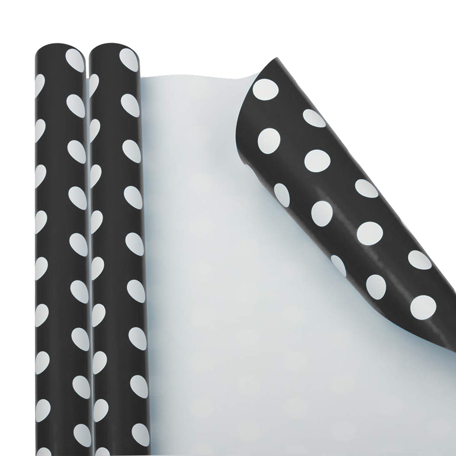 JAM PAPER Gift Wrap, Polka Dot Wrapping Paper, 25 Sq Ft per Roll, Black with White Dots, 2/Pack