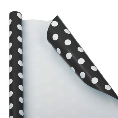 JAM PAPER Gift Wrap, Polka Dot Wrapping Paper, 25 Sq Ft per Roll, Black with White Dots, 2/Pack