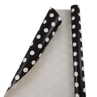 JAM PAPER Gift Wrap, Polka Dot Wrapping Paper, 25 Sq Ft per Roll, Black with White Dots, 2/Pack