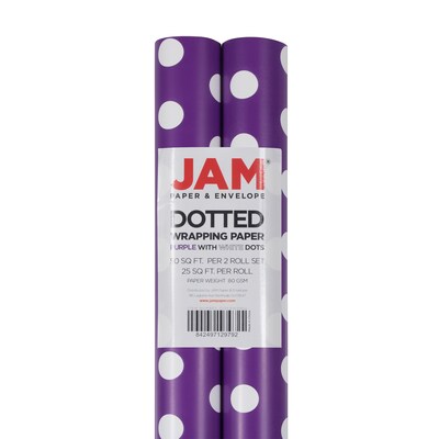 JAM Paper Wrapping Paper, 25 Sq. ft. x 30, Purple with White Dots, 2/Pack (2226416996A)