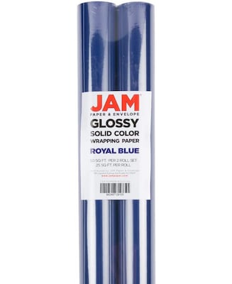 JAM PAPER Gift Wrap, Glossy Wrapping Paper, 25 Sq Ft per Roll, Royal Blue, 2/Pack