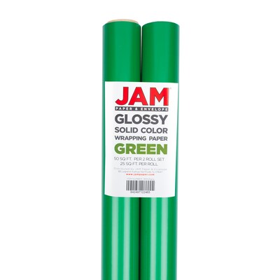 JAM PAPER Gift Wrap, Glossy Wrapping Paper, 25 Sq Ft per Roll, Green,  2/Pack