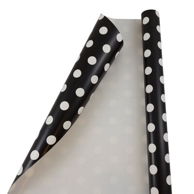 JAM Paper Wrapping Paper, 25 Sq. ft. x 30, Black with White Polka Dots (2226416992)