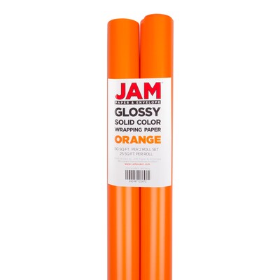 JAM Paper Wrapping Paper, 25 Sq. ft. x 30, Orange, 2/Pack (165S25ORG)
