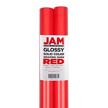 JAM PAPER Gift Wrap, Glossy Wrapping Paper, 25 Sq Ft per Roll, Red, 2/Pack