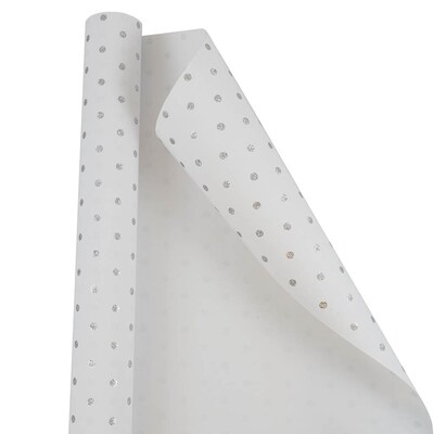 JAM Paper Wrapping Paper, 25 Sq. ft. x 30, White with Silver Glitter Dots, 2/Pack (226432368A)