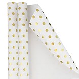 JAM PAPER Gift Wrap, Polka Dot Wrapping Paper, 25 Sq Ft per Roll, White with Gold Foil Dots, 2/Pack