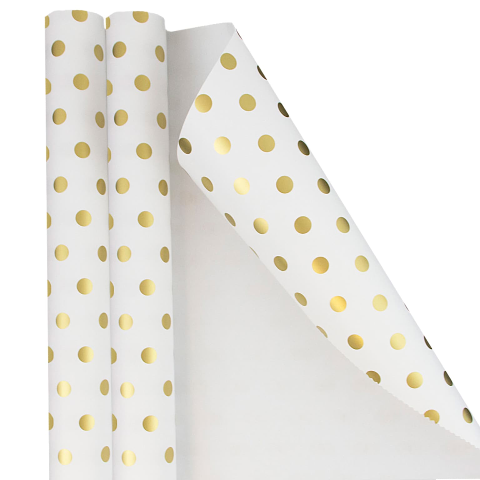 JAM PAPER Gift Wrap, Polka Dot Wrapping Paper, 25 Sq Ft per Roll, White with Gold Foil Dots, 2/Pack