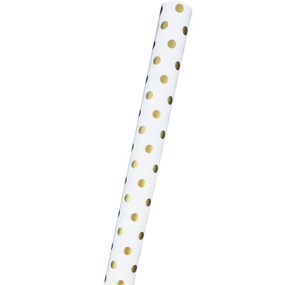 JAM Paper Wrapping Paper, 25 Sq. ft. x 30", White with Gold Foil Dots, 2/Pack (226432220A)