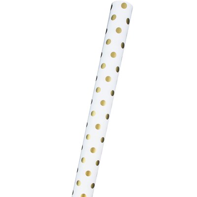 JAM PAPER Gift Wrap, Polka Dot Wrapping Paper, 25 Sq Ft per Roll, White with Gold Foil Dots, 2/Pack