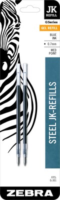 Zebra JK-Refill Gel-Ink Pen Refills, Medium Tip, Blue Ink, 2/Pack (88122)