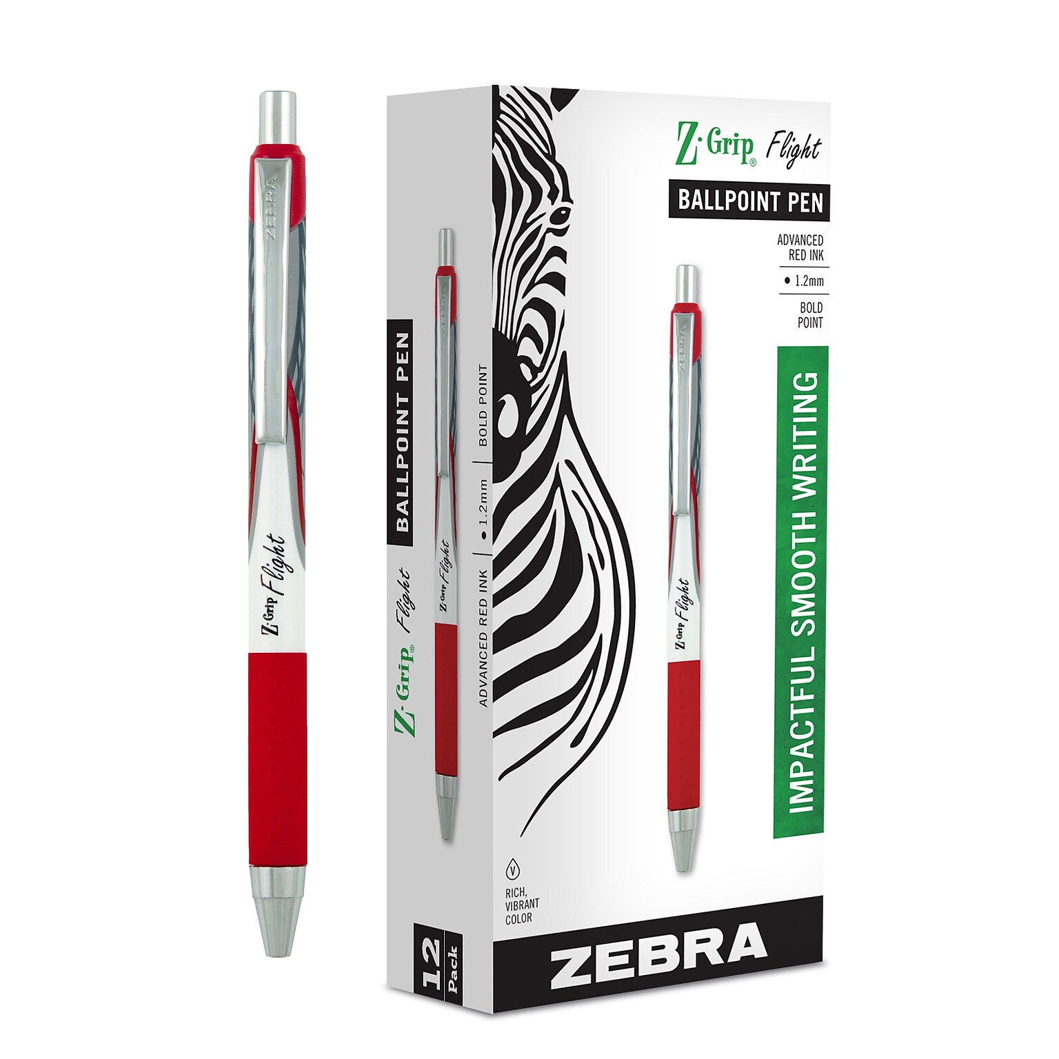 Zebra Z-Grip Flight Retractable Ballpoint Pen, Bold Point, 1.2mm, Red Ink, Dozen (21930)