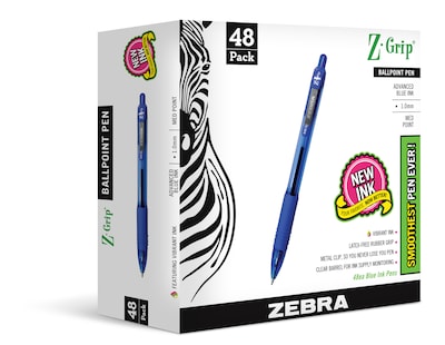 Zebra Z-Grip Retractable Ballpoint Pen, Medium Point, 1.0mm, Blue Ink, 48 Pack (22248)
