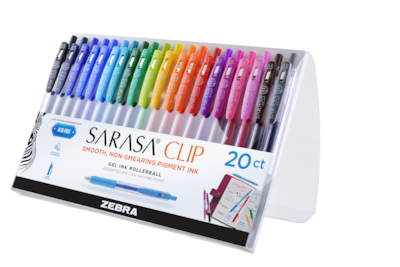 Zebra Sarasa Clip Retractable Gel Pen, Fine Point, 0.5mm, Assorted Ink, 20 Pack (47220)