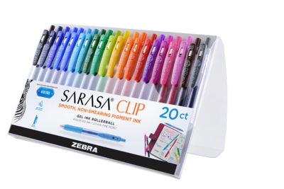 Zebra Sarasa Clip Retractable Gel Pen, Fine Point, 0.5mm, Assorted Ink, 20 Pack (47220)