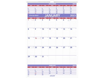 2023 AT-A-GLANCE 15.5 x 22.75 Three-Month Wall Calendar, Purple/Red/White (PM6-28-23)