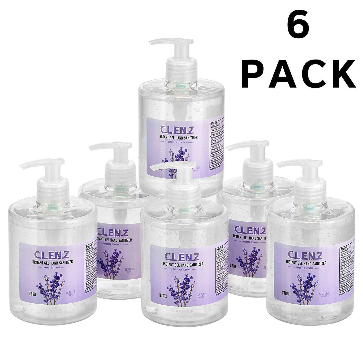 Alpine Industries Clenz Gel Hand Sanitizer, Lavender Scented, 6-Pack Pump 16 oz Bottles