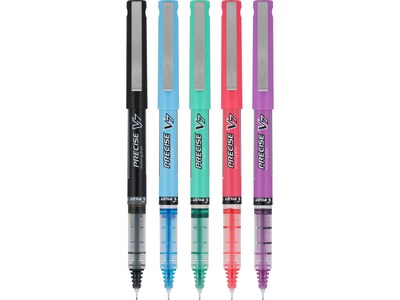 Pilot Precise V7 Harmony Limited Edition Rollerball Pens, Fine Point, Black/Emerald/Lilac/Periwinkle/Salmon Inks, 5/Pack