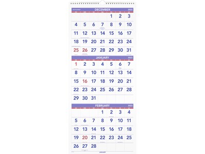 2023 AT-A-GLANCE 12 x 27 Three-Month Wall Calendar, White/Purple/Red (PM11-28-23)