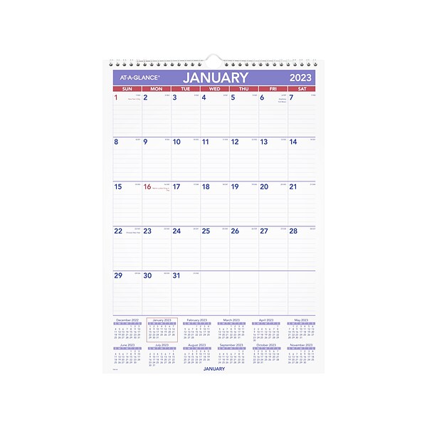 2023 AT-A-GLANCE 12 x 17 Monthly Wall Calendar, White/Purple/Red (PM2-28-23)