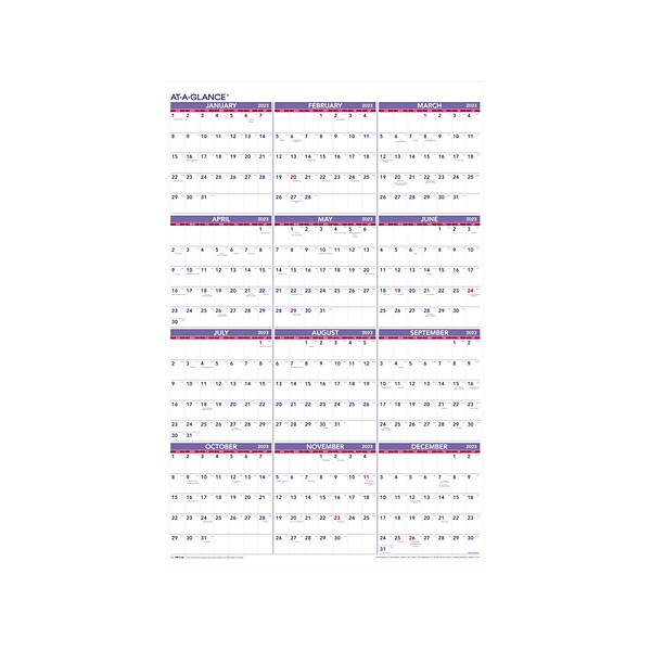 2023 AT-A-GLANCE 24 x 36 Yearly Wall Calendar, White/Purple/Red (PM12-28-23)
