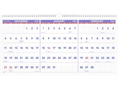 2023 AT-A-GLANCE 24 x 12 Three-Month Wall Calendar, White/Purple/Red (PM14-28-23)