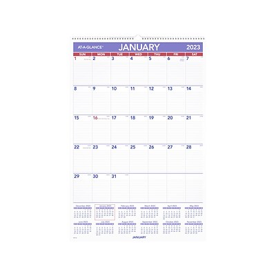 2023 AT-A-GLANCE 30 x 20 Monthly Wall Calendar, White/Purple/Red (PM4-28-23)
