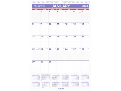 2023 AT-A-GLANCE 15.5 x 22.75 Monthly Wet-Erase Wall Calendar, White/Purple/Red (PMLM03-28-23)