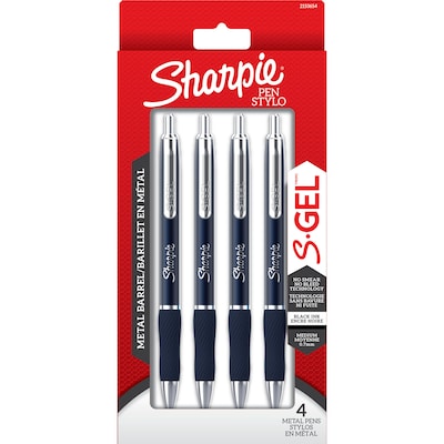 Sharpie S-Gel Retractable Midnight Blue Metal Barrel Gel Pen, Medium Point, Black Ink, 4/Pack (2153654)