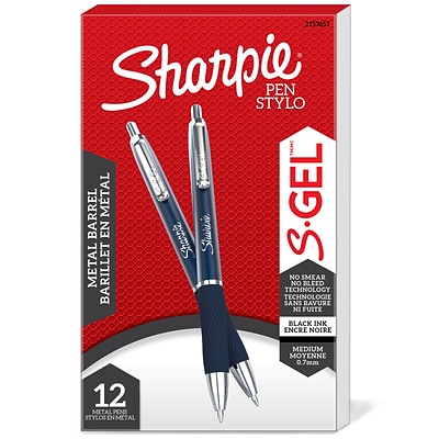 Sharpie S-Gel Retractable Midnight Blue Metal Barrel Gel Pen, Medium Point, Black Ink, Dozen (2153653)