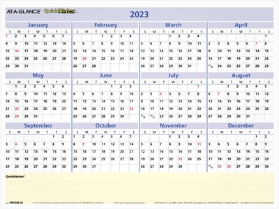 2023 AT-A-GLANCE QuickNotes 16 x 12 Yearly Wet-Erase Wall Calendar, White/Blue/Yellow (PM550B-28-2
